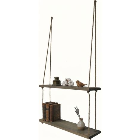 Mensola Origgio, 2 Ripiani, Fatto a Mano, in Legno di Abete, Sfumatura Colore Struttura Noce, 60x14x60h cm Marrone Noce