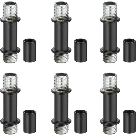 Kit De De Lampe Droites, 6 Ensembles M10 En Acier Carbone 40mm(1.57") De Longueur À Double Filetage Avec Écrous De Raccordement Manchon Pour Lampes De Table Lustres, Noir (1/5)
