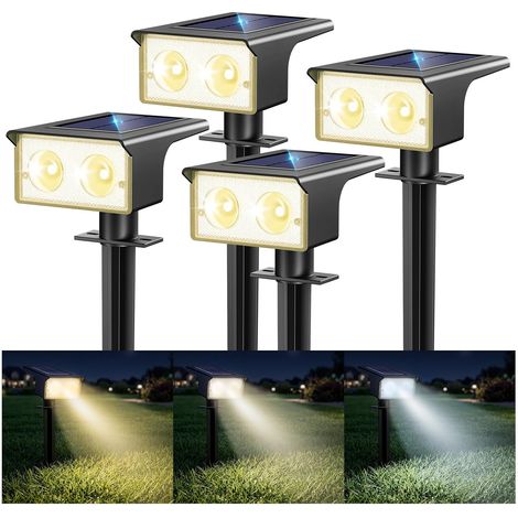 Lot de 4 Lampe Solaire Extérieur, Spot Solaire Exterieur 3 Couleurs (3000/4500/6000 K) – Projecteurs Solaire IP65 Étanches,Lumiere Solaire pour Jardin Allée Chemin (1/5)