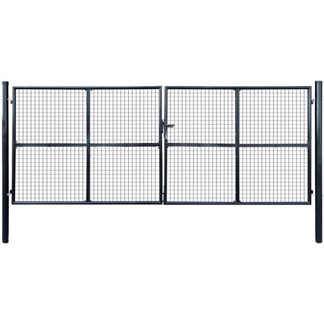 Portail de jardin grillagé, acier galvanisé, 400 x 150 cm, gris