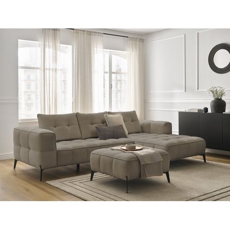 BOBOCHIC - Canapé d'angle fixe ANIS tissu texturé avec pouf Angle droit  Taupe (1/5)
