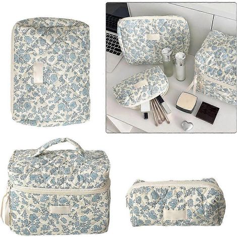 Trousse de beauté florale multifonctionnelle 3 pièces, accessoire de voyage indispensable pour les femmes (1/4)