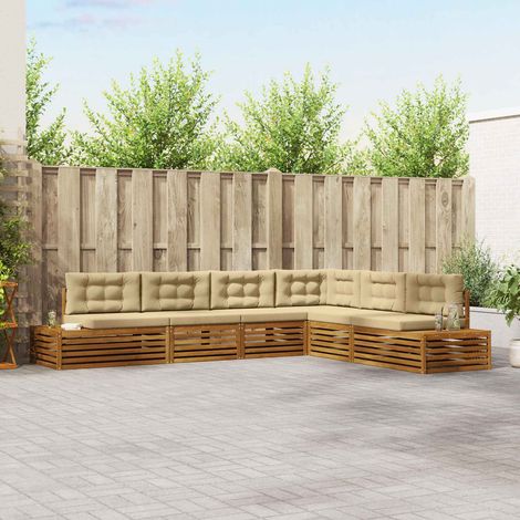 Conjunto de sofás de exterior con cojín 6 Pieza Natural y Beige