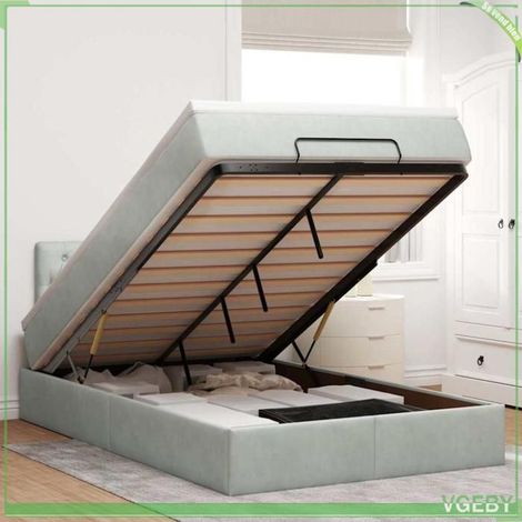 Cadre de lit ottoman avec matelas - Modèle 3312686 - Velours gris clair - 120x200 cm - Rangement hydraulique (1/5)