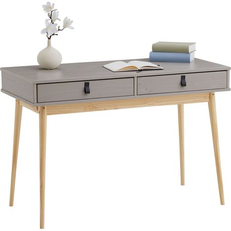 Idimex – Bureau enfant avec 2 tiroirs en pin massif – Coloris gris et naturel – Dimensions tiroir 50 x 40 cm – Pieds en cône pour stabilité (1/4)