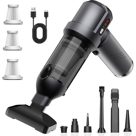 25000Pa Aspirateur à Main sans Fil, 4 en 1 Portable Aspirateur Voiture, avec Vidange Automatique 1 Bouton, Rechargeable Puissant Aspirateur pour Voiture, Maison, Animaux de Compagnie (Gris) (1/5)