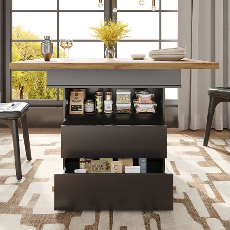 table repas extensible 110 140 cm rangement MDF noir OKMYHOME (1/5)