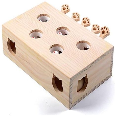 Interaktives Whack-a-Mole-Spiel aus Massivholz für Katzen, Kätzchen, Hunde und Welpen, 5 Löcher (Holz) (1/5)