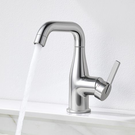 CECIPA MAX Badarmatur Waschtischarmatur 360° schwenkbar – Einhebelmischer Wasserhahn Bad für Waschbecken, Chrom S (1/5)