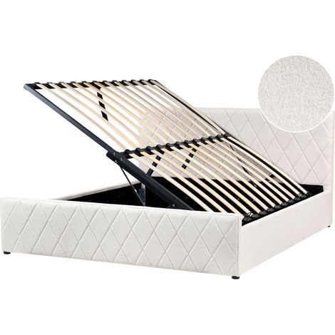 Letto matrimoniale Trapuntato Velluto Beige Rete a Doghe 180 x 200 cm con contenitore Rochefort