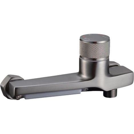 Thermostat-Duscharmatur, Thermostat-Badarmatur aus Kupfer, Zwei-Wege-Badarmatur mit Sicherheitsknopf. Thermostat-Duscharmatur mit Handbrause (grau) (1/5)