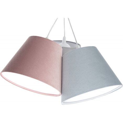Suspension Jasmine bebe - Tissu matelassé bleu clair, gris clair et rose poudrér, intérieur blanc (1/5)
