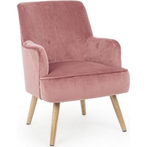Fauteuil de salon vintage en velours Vieux Rose ADELINE 60x67x h79 cm (1/3)