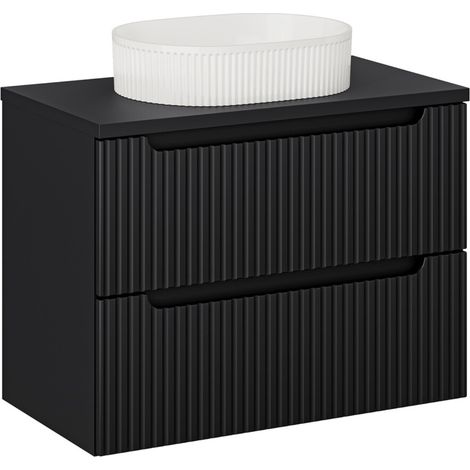 Meuble suspendu 2 tiroirs avec vasque ovale blanche NOVA 80 cm-Noir-Largeur 80 cm (1/5)