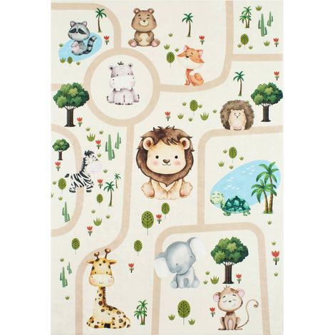 Children's indoor rug white with animal print, Marti, 160x120x0.5 cm