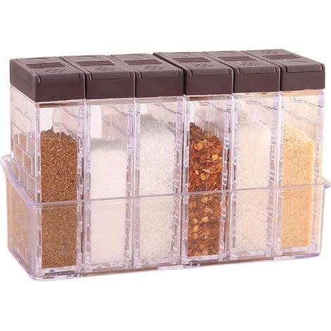 Set of 6 Transparent Spice Jars, Plastic Seasoning Box with Tray, Camping Spice Box, Spice Dispenser, Reusable, for Cooking and Barbecue (1/5)