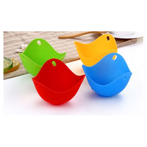 4 pièces de moules à vapeur pour œufs, chaudière à œufs en silicone à haute température (rouge, bleu, orange, vert) (1/2)