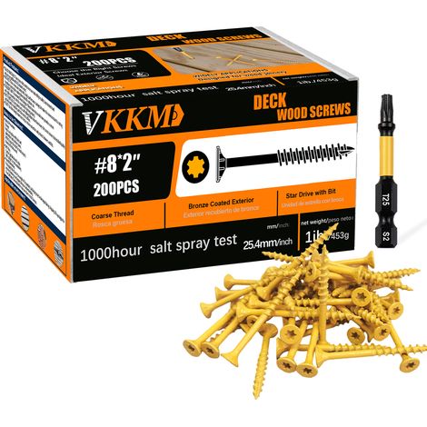 Vis à Bois Jaunes, 200PCS 82" - Fixation Clôtures/Étagères, Extérieur/Intérieur, Revêtement Jaune, Pour Artisans & Bricoleurs (1/5)