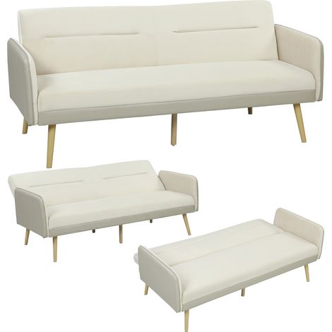 Homcom – Canapé convertible 3 places clic-clac – Dossier réglable 3 positions – Tissu velours beige – Dimensions 185 x 84 x 83 cm (1/5)