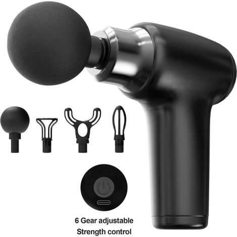 JANMIR-Mini masseur musculaire électrique avec 4 têtes interchangeables, portable, pour soulager le stress, noir (1/5)