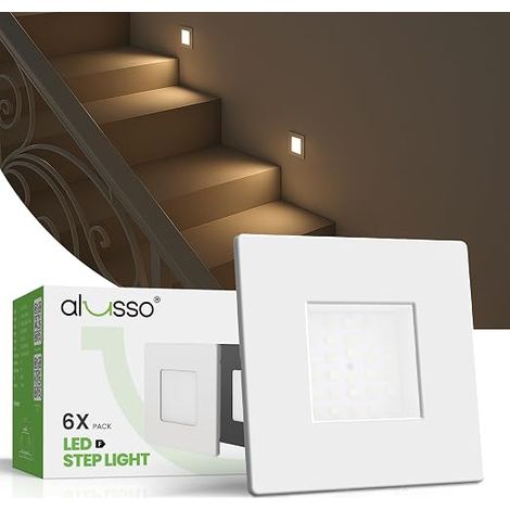 Éclairage D'escalier LED Dimmable pour Boîtes D'encastrement/Boîtes D'appareillage, 3CCT 3000K/4000K/6500K, 3WT 0.5W/1.5W/2.5W, Carré Blanc (1/5)