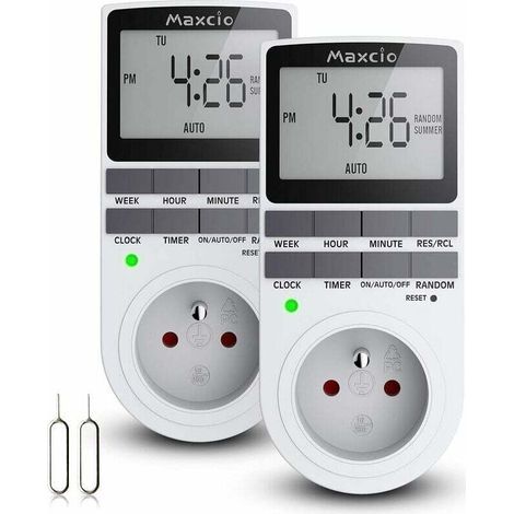 Prise Programmable Digitale, Minuterie Numérique Journalier/Hebdomadaire, Programmateur Prise Electrique avec Ecran LCD et Mode Aléatoire Antivol, Économie d'Energie, 16A/3680W Max (2 Packs) (1/5)