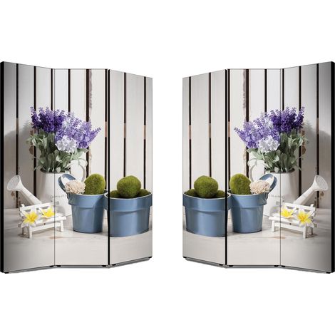 Lupia - Separe' Divisorio Paravento BLUE POTS 176x135,6x3,2 cm 3 Ante in Legno con Tela stampata Fronte Retro bifacciale (1/4)