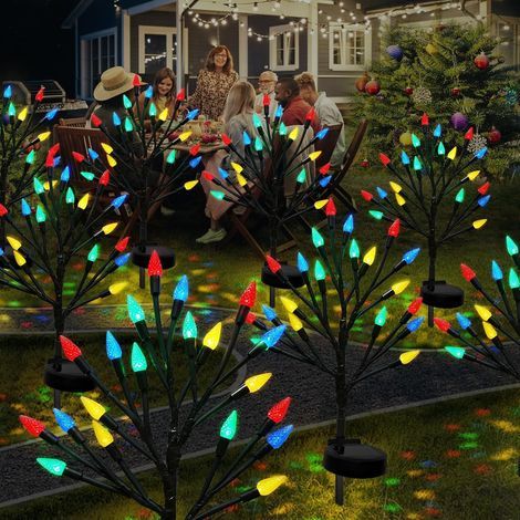 Weihnachtsdekoration für den Außenbereich, Solar-Wegeleuchten – 2er-Set mehrfarbige Erdbeerbaum-Lichterketten mit je 40 LEDs (C6), Solar-Wegeleuchten für den Außenbereich, Partydekoration (1/5)