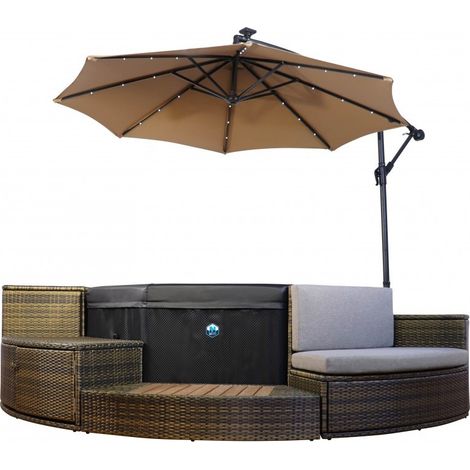 Netspa – Pack spa semi-rigide octogonal 4-6 places – Murs en mousse 8 cm – Montage rapide en 15 min – Parasol avec LED solaire (1/5)