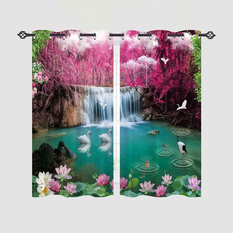 Rideau Occultant Nature Forêt Cascade Rivière Tenture Opaque à Oeillets Draperies Intérieurs Rideau Thermique Isolant pour Maison Chambre Salon Fenetre 2 Pièces L 60 x H 90 cm - 60L X 90H cm (2 Pannea (1/5)