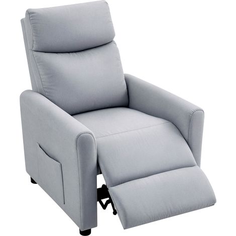 Poltrona Reclinabile 145° max in Tessuto Effetto Lino, Schiuma, Acciaio e Legno, 73x86x100 cm, Grigio Chiaro (1/5)