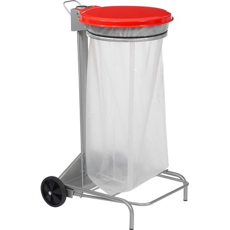 Support sac mobile à pédale Collecroule - 110l - rouge signalisation - RAL 3020 / gris métal - RAL 9006 (1/4)