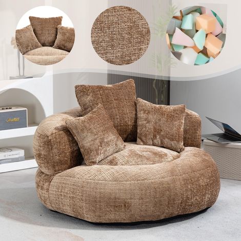 Fauteuil poire Lazy Sofa Durable Comfort Lounger à dossier haut avec trois coussins pour adultes et enfants, intérieur et extérieur, fauteuil de jeu individuel pour chambre, bureau (chenille café)