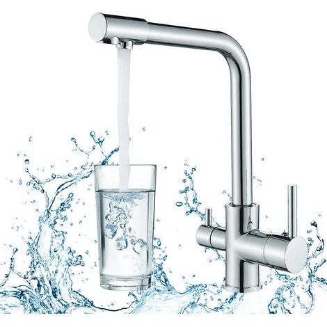 Robinet de cuisine 3 voies pivotant à 360° avec sortie d'eau filtrée, chromé (1/5)