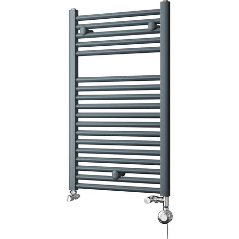 Roma - Anthracite Dual Fuel Towel Rail H842mm x W500mm Thermostatic - Straight (1/3)