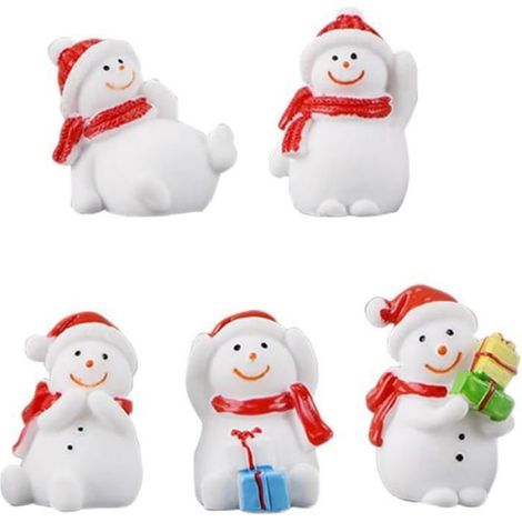 Figurine Bonhomme De Neige - Résine - Décoration Noël Intérieur Extérieur - Pour Sapin Couronne Table Bonsaï - Lot De 5 (1/5)