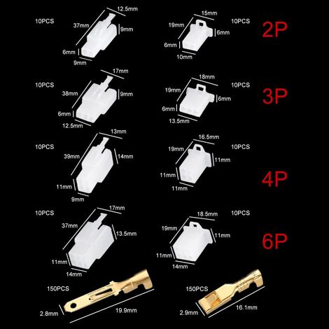 380 pezzi Connettore elettrico per motociclette 2 3 4 6 pin Connettori per cavi elettrici per autoveicoli 2,8 mm Maschio Femmina per motociclette, auto, camion, barche (1/4)