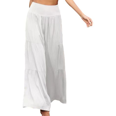 1 pantalon large femme, taille haute, coupe ample, en fibre de polyester, pour quotidien et yoga, blanc, taille XL (1/5)