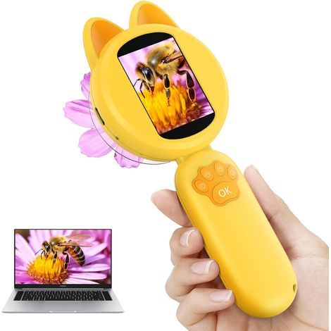 Kinderlupe, 100 x 2 Zoll LCD-Bildschirm, tragbare und komprimierbare Mikrolupe mit 8 LEDs – Gelb (1/5)