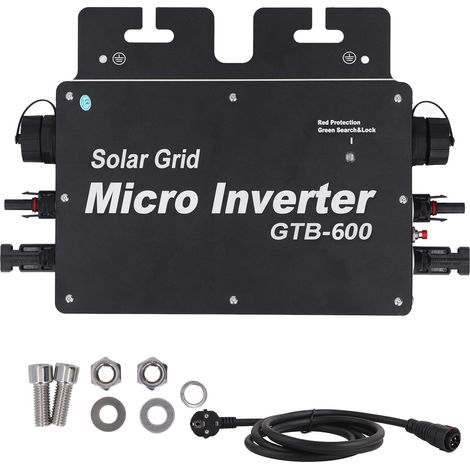 Micro-onduleur pour réseaux solaires, 600 W, contrôle Wi-Fi, détection automatique, 120–230 V CA, prise UE noire (1/5)