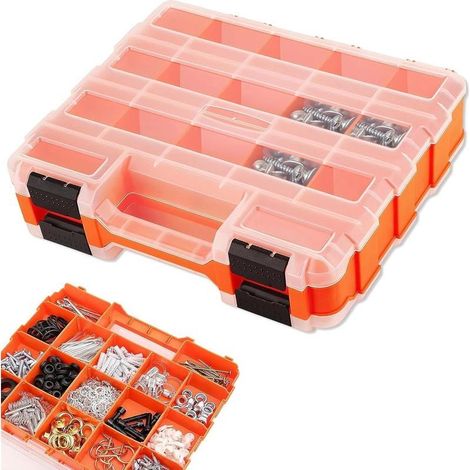 Boîte de rangement pour vis double face, organiseur de vis à 34 compartiments, boîte à outils orange vide, organiseur de vis avec séparateurs amovibles, pour vis, fixations, écrous (1/5)