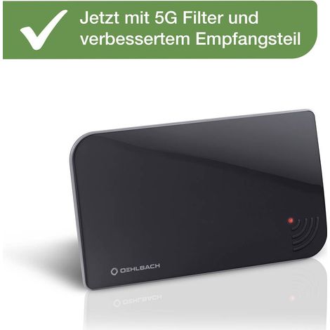 Antenne plate DVB-T/T2 active intérieure 5G – Réception HD omnidirectionnelle – Filtre anti-parasite inclus – Câble 1,8m – Oehlbach - DVB-T2