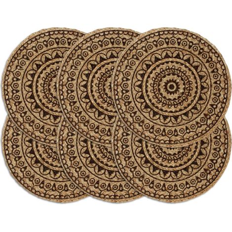 Napperons 6 pcs Marron foncé 38 cm Rond Jute vidaXL