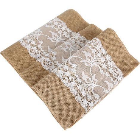 Chemin de Table en Toile de Jute Rustique 30 x 275 cm Décoration Vintage pour Mariage Fête (1/4)