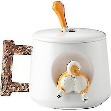 1 Mug Céramique,500 ml,Design Corgi,Avec Couvercle et Cuillère,Pour Café Thé Cadeau (1/5)