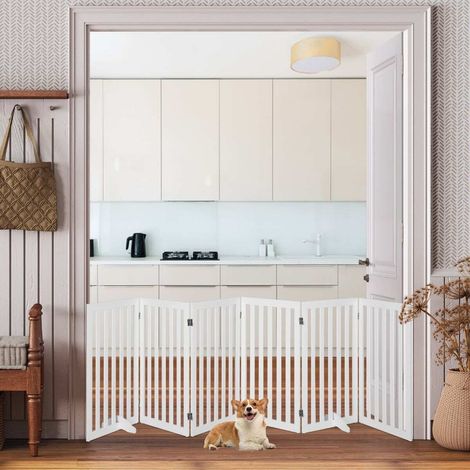 Barrière pour chien 89 cm de haut, 4 panneaux, barrière de sécurité en bois pliable - blanc (6 panneaux) (1/5)