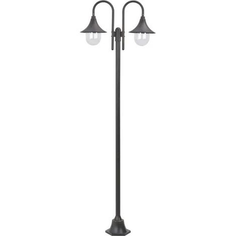 Lampadaire de jardin E27, 220 cm, aluminium, avec 2 abat-jour en bronze.