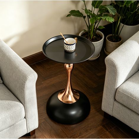 Mesa auxiliar redonda de acero negro y dorado OKMYHOME (1/5)