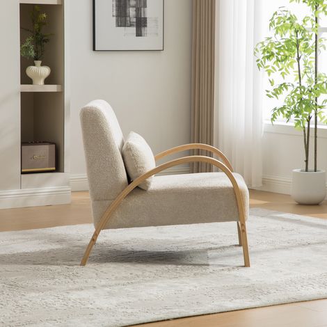 Chaise lounge en tissu scandinave – Tissu chenille doux et cadre en bois solide,idéal pour le salon et la chambre - BEIGE