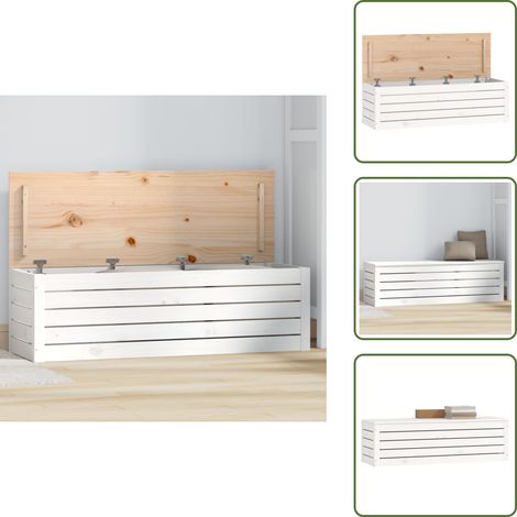 Boîte de rangement Blanc 109x36,5x33 cm Bois massif de pin - Boîte De Rangement - Meuble De Rangement - Rangement Intérieur - Bois Massif - Pin (1/5)